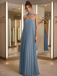 Sheath/Column Strapless Pleated Chiffon Floor-Length Formal Dresses with Scarf