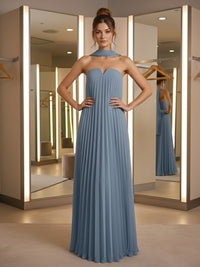 Sheath/Column Strapless Pleated Chiffon Floor-Length Formal Dresses with Scarf