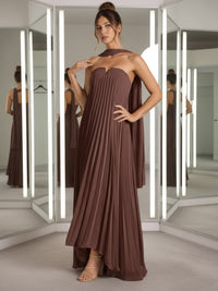 Sheath/Column Strapless Pleated Chiffon Floor-Length Formal Dresses with Scarf