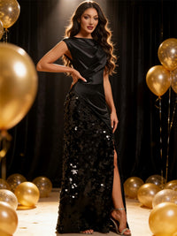 Sheath/Column Scoop Neck Glitter Patchwork Floor-Length Formal Evening Dresses
