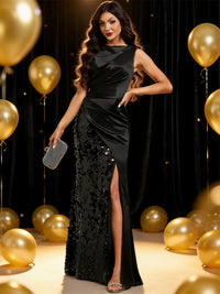 Sheath/Column Scoop Neck Glitter Patchwork Floor-Length Formal Evening Dresses