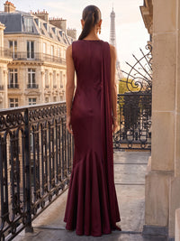 Mermaid/Trumpet Scoop Neck Satin Maxi Wedding Guest Dresses with Side Draped Sash