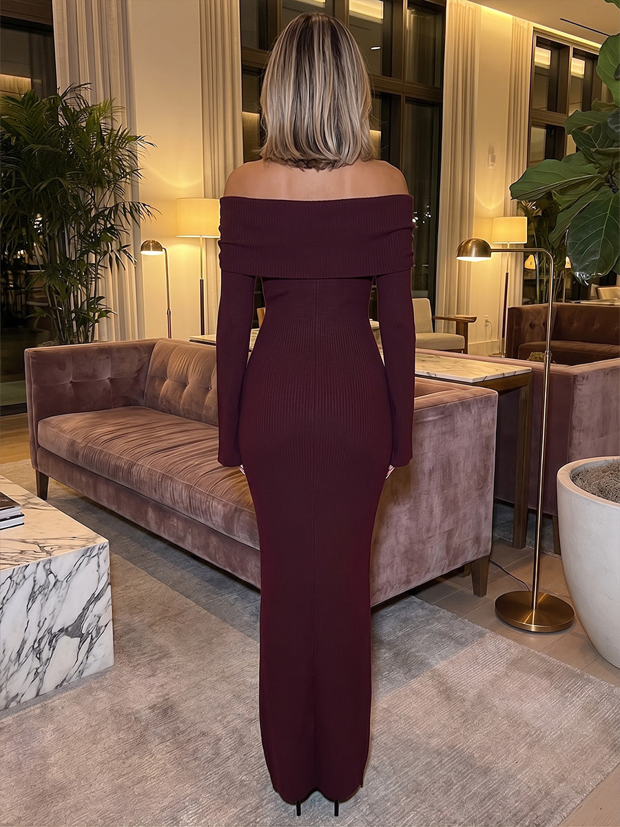 Sheath/Column Off Shoulder Stretch Mesh Maxi Wedding Guest Dresses for Women