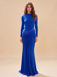 Sheath/Column Scoop Neck Chiffon Maxi Wedding Guest Dresses with Ruched Waist