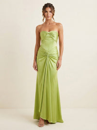 Sheath/Column Strapless Satin Maxi Wedding Guest Dresses with Ruched Waist