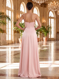 A-Line/Princess Spaghetti Straps Satin Maxi Wedding Guest Dresses with Pleats