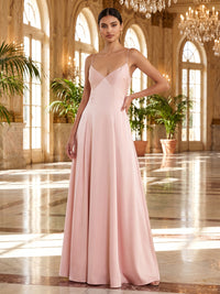 A-Line/Princess Spaghetti Straps Satin Maxi Wedding Guest Dresses with Pleats