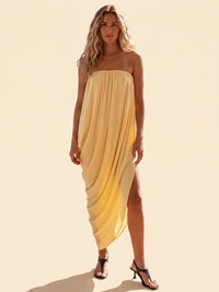 Sheath/Column Strapless Chiffon Tea-Length Wedding Guest Dresses with Pleats