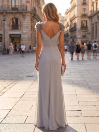 A-Line/Princess Cowl Neck Chiffon Maxi Wedding Guest Dresses with 3D Flowers & Ruched Waist