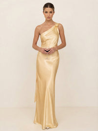 Sheath/Column One Shoulder Metallic Satin Maxi Wedding Guest Dresses for Women