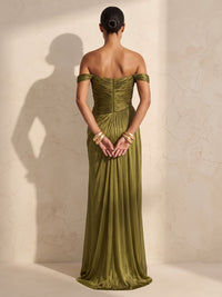A-Line/Princess Off Shoulder Chiffon Maxi Wedding Guest Dresses with Ruched Waist