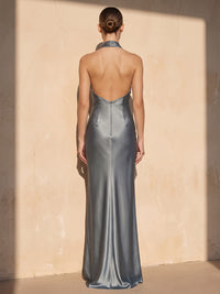 Sheath/Column Halter Satin Maxi Wedding Guest Dresses for Women