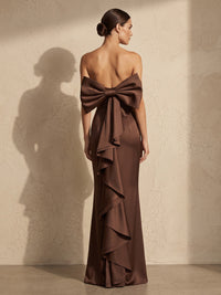 Sheath/Column Strapless Satin Maxi Wedding Guest Dresses with Ruffles & Bow