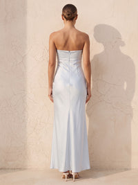 Sheath/Column Strapless Satin Maxi Wedding Guest Dresses with Ruched Bodice