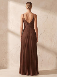 A-Line/Princess Spaghetti Straps Chiffon Maxi Wedding Guest Dresses with Pleats & Slit