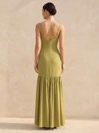A-Line/Princess Spaghetti Straps Chiffon Maxi Wedding Guest Dresses with 3D Flowers & Pleats