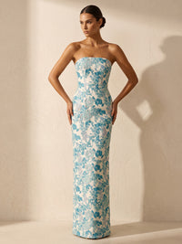 Sheath/Column Strapless Jacquard Maxi Wedding Guest Dresses for Women