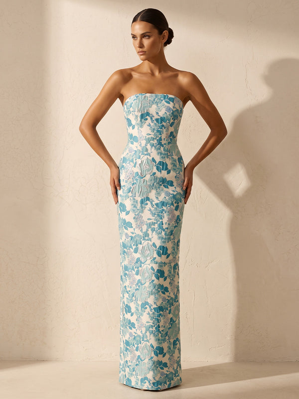 Sheath/Column Strapless Jacquard Maxi Wedding Guest Dresses for Women