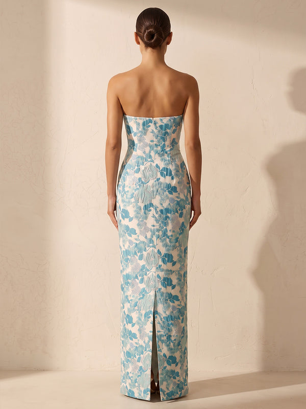 Sheath/Column Strapless Jacquard Maxi Wedding Guest Dresses for Women