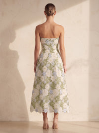 A-Line/Princess Strapless Floral Embroidery Tea-Length Wedding Guest Dresses for Women