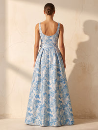 A-Line/Princess Spaghetti Straps Jacquard Maxi Wedding Guest Dresses with Belt & Slit