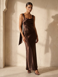 Sheath/Column Cowl Neck Satin Maxi Wedding Guest Dresses for Women
