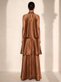 A-Line/Princess Halter Satin Maxi Wedding Guest Dresses with Tiered Layers