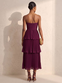 A-Line/Princess Strapless Chiffon Tea-Length Wedding Guest Dresses with Tiered Layers & Pleats