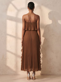 A-Line/Princess Strapless Chiffon Tea-Length Wedding Guest Dresses with Pleats & Ruffles