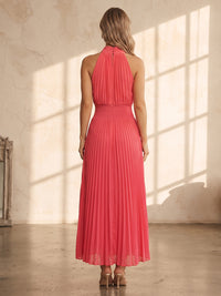 A-Line/Princess Halter Chiffon Tea-Length Wedding Guest Dresses with Pleats & Ruched Bodice