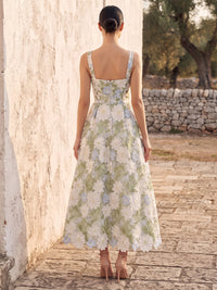 A-Line/Princess Square Neck Floral Embroidery Tea-Length Wedding Guest Dresses for Women