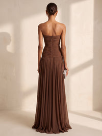 A-Line/Princess Strapless Chiffon Floor-Length Wedding Guest Dresses with Pleats & Ruched Bodice
