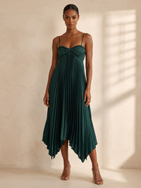 A-Line/Princess Spaghetti Straps Chiffon Tea-Length Wedding Guest Dresses with Pleats