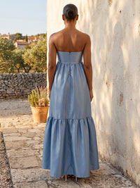 A-Line/Princess Strapless Satin Maxi Wedding Guest Dresses with Bow & Ruched Bodice