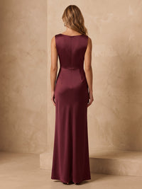 Sheath/Column Scoop Neck Satin Floor-Length Wedding Guest Dresses for Women