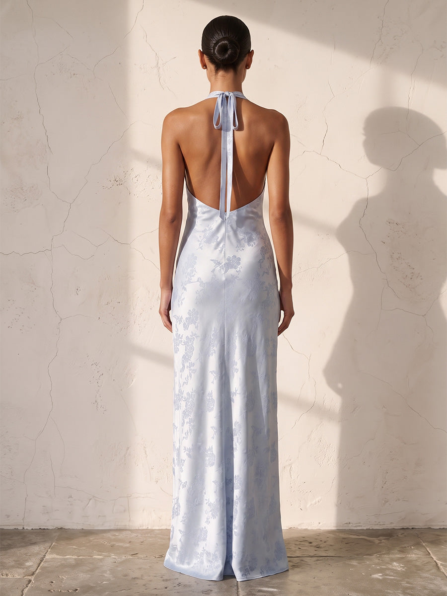 Sheath/Column Halter Jacquard Floor-Length Wedding Guest Dresses for Women