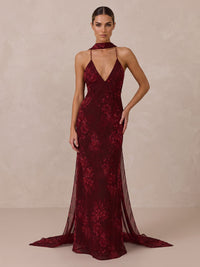 Sheath/Column Spaghetti Straps Floral Print Floor-Length Wedding Guest Dresses with Scarf