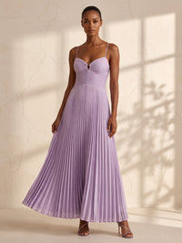 A-Line/Princess Spaghetti Straps Chiffon Tea-Length Wedding Guest Dresses with Pleats
