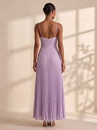 A-Line/Princess Spaghetti Straps Chiffon Tea-Length Wedding Guest Dresses with Pleats