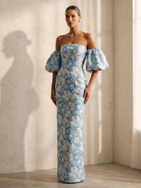 Sheath/Column Off Shoulder Jacquard Floor-Length Wedding Guest Dresses for Women