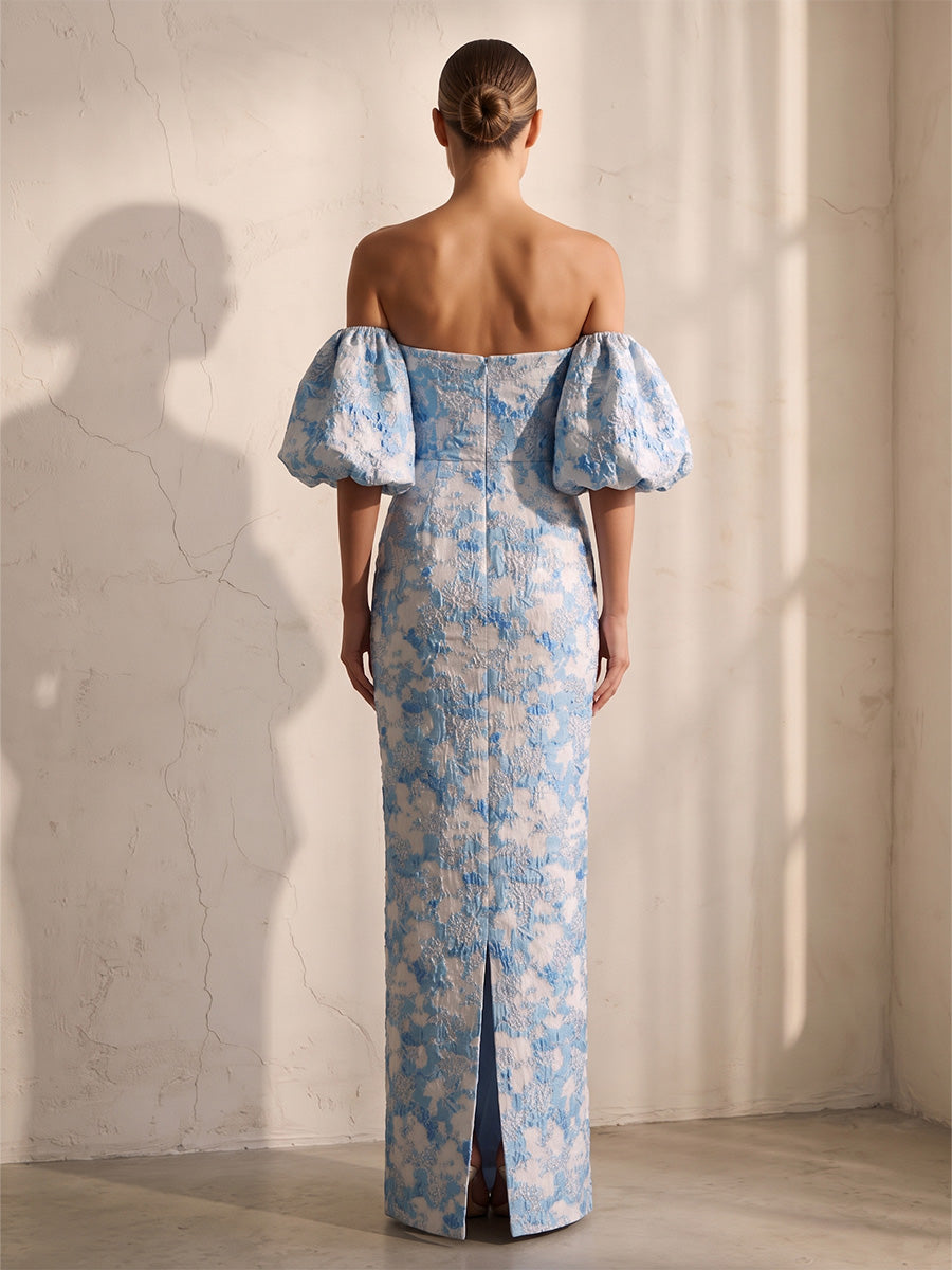 Sheath/Column Off Shoulder Jacquard Floor-Length Wedding Guest Dresses for Women