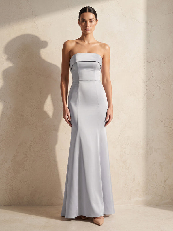 Mermaid/Trumpet Strapless Satin Floor-Length Wedding Guest Dresses for Women