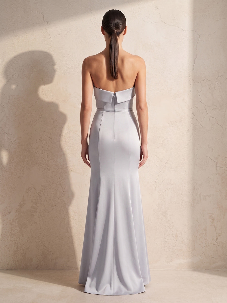 Mermaid/Trumpet Strapless Satin Floor-Length Wedding Guest Dresses for Women