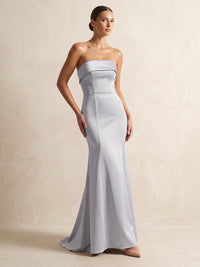 Mermaid/Trumpet Strapless Satin Floor-Length Wedding Guest Dresses for Women