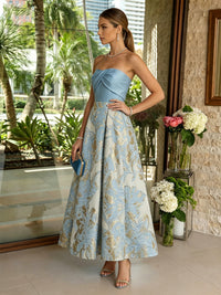 A-Line/Princess Elegant Cocktail Dresses Strapless Satin Jacquard Floor-Length