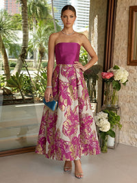 A-Line/Princess Elegant Cocktail Dresses Strapless Satin Jacquard Floor-Length