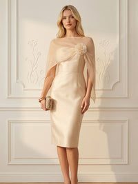 Sheath/Column Elegant Cocktail Dresses Cape Satin Tea-Length
