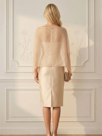 Sheath/Column Elegant Cocktail Dresses Cape Satin Tea-Length