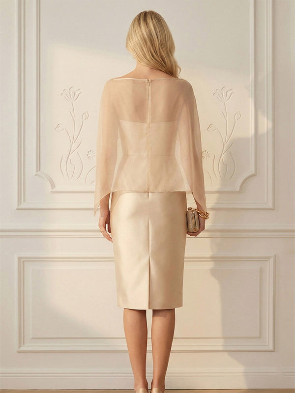 Sheath/Column Elegant Cocktail Dresses Cape Satin Tea-Length