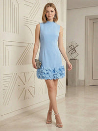 Sheath/Column Elegant Cocktail Dresses High Neck Sleeveless Flower Mini Dress